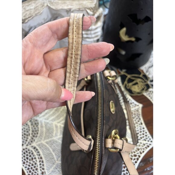 Coach Peyton Signature Cora Domed Satchel Handbag Tote Brown Tan F26184 - Picture 9 of 15